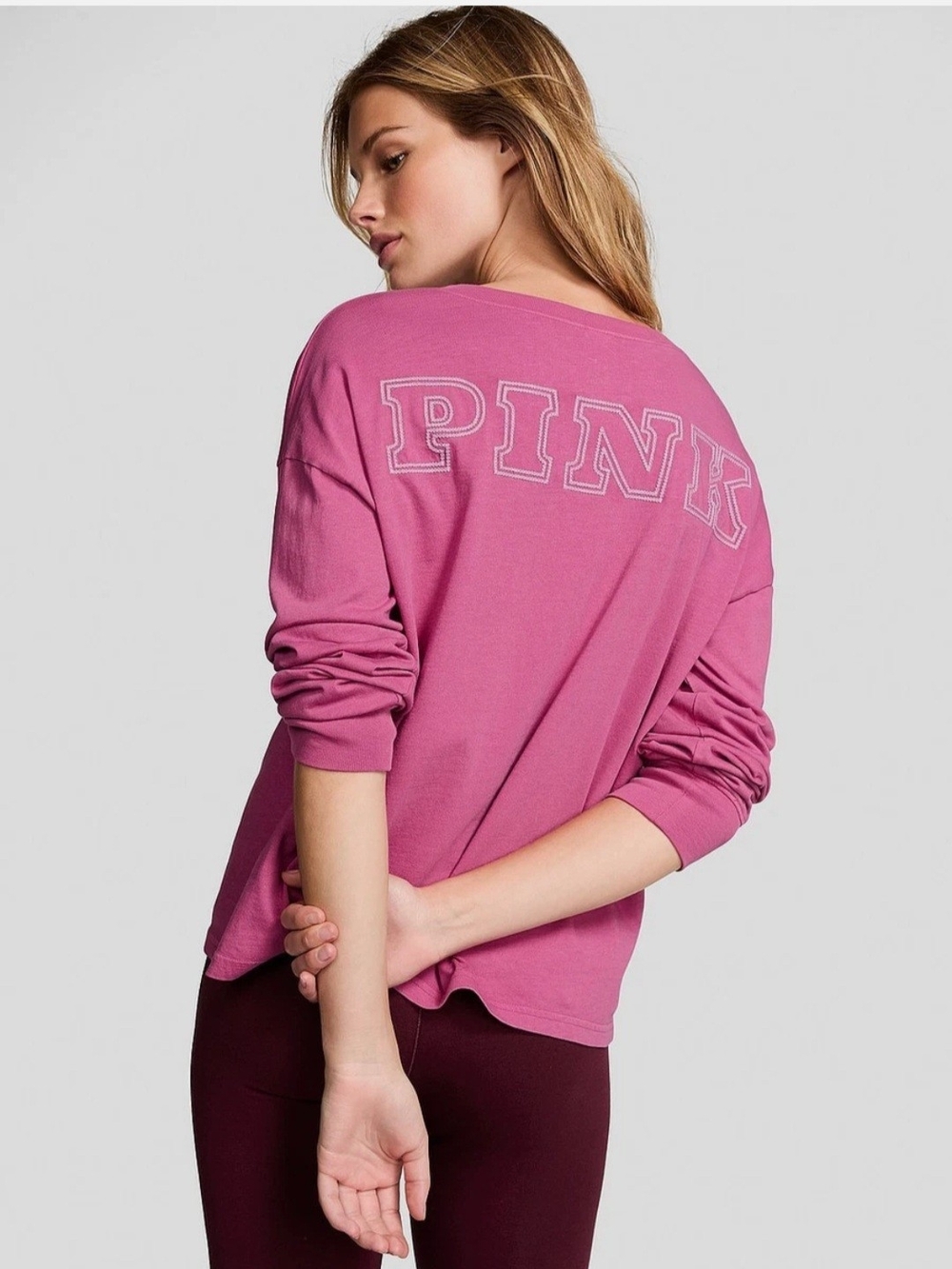 PINK Victoria's Secret Relaxed Long-Sleeve Crewneck Top - Pink